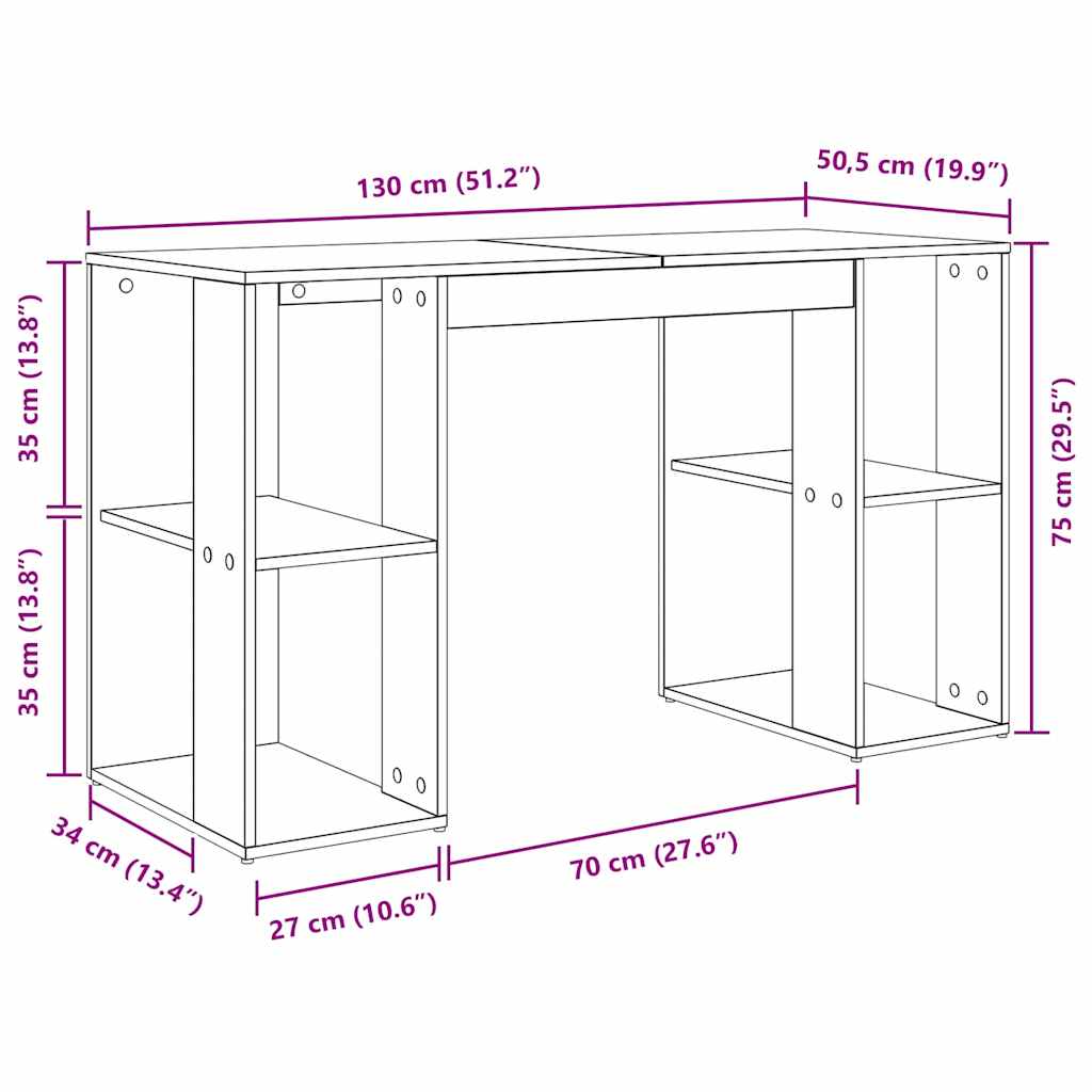 Schreibtisch mit Regal Schwarz Eichen-Optik 130 x 50,5 x 75 cm