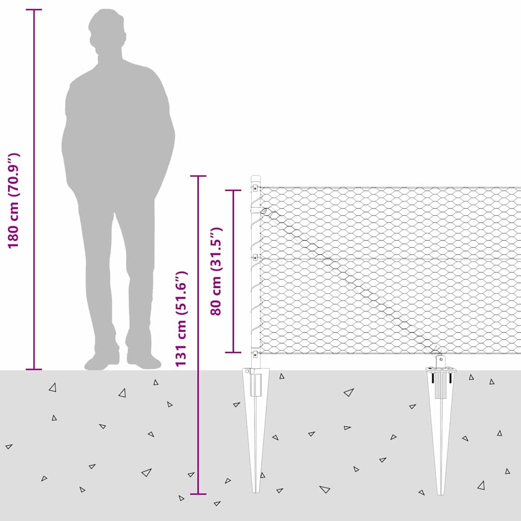 Zaunpfosten Grau 25 x 0,8 m (25 mm Mesh) Stahl und PVC