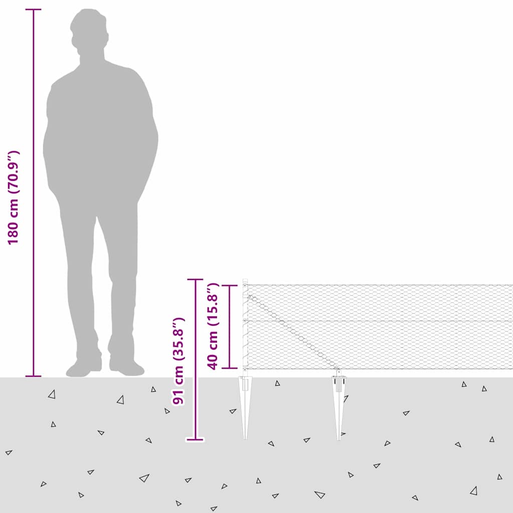 Zaunpfosten Grau 100 x 0,4 m (25 mm Netz) Stahl und PVC