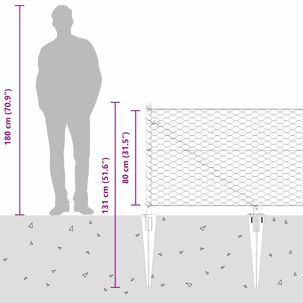 Zaunpfosten Silber 100 x 0,8 m (36 mm Maschenweite) Stahl