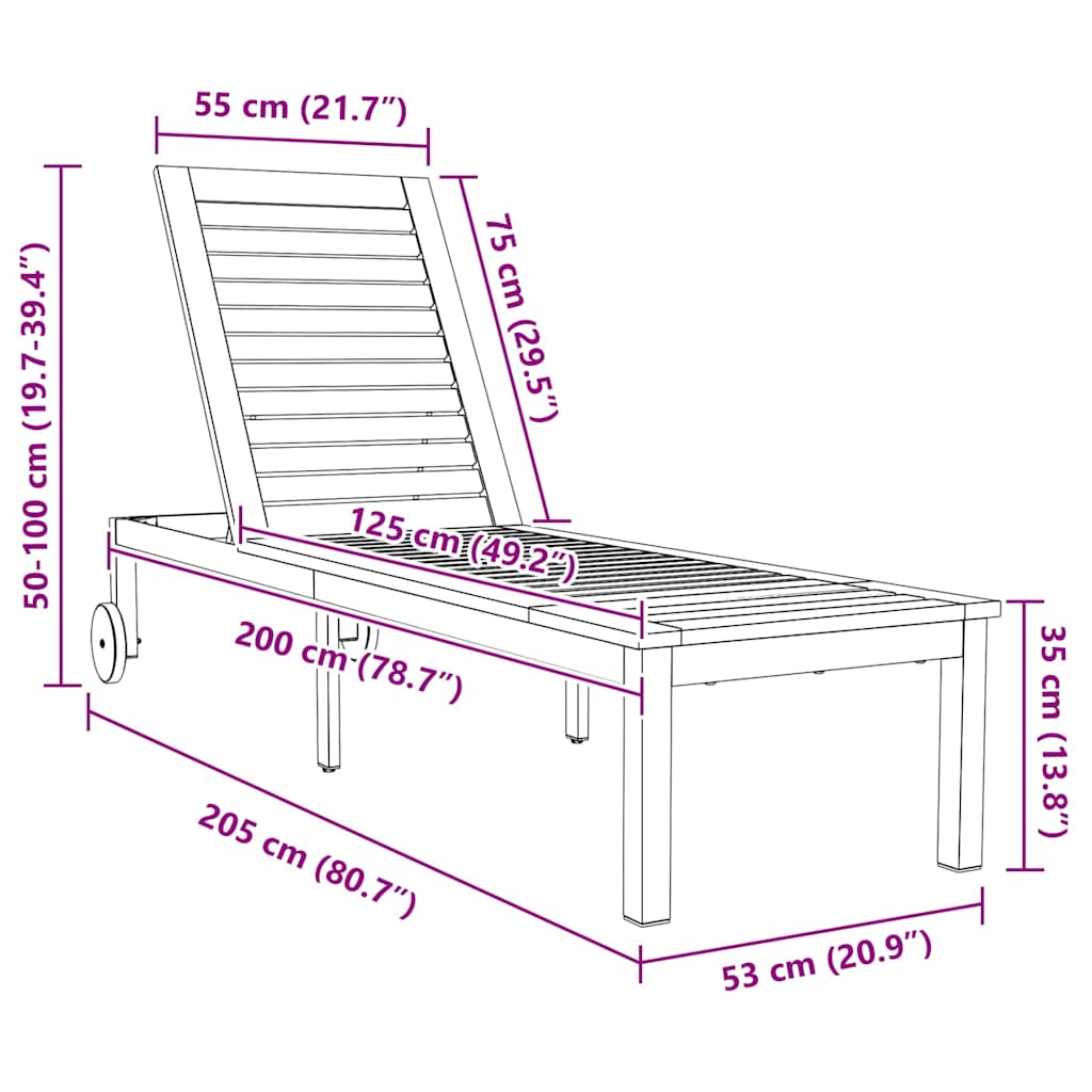 Sonnenliege Öl-Natur 205 x 53 x 100 cm Massivholz Teak