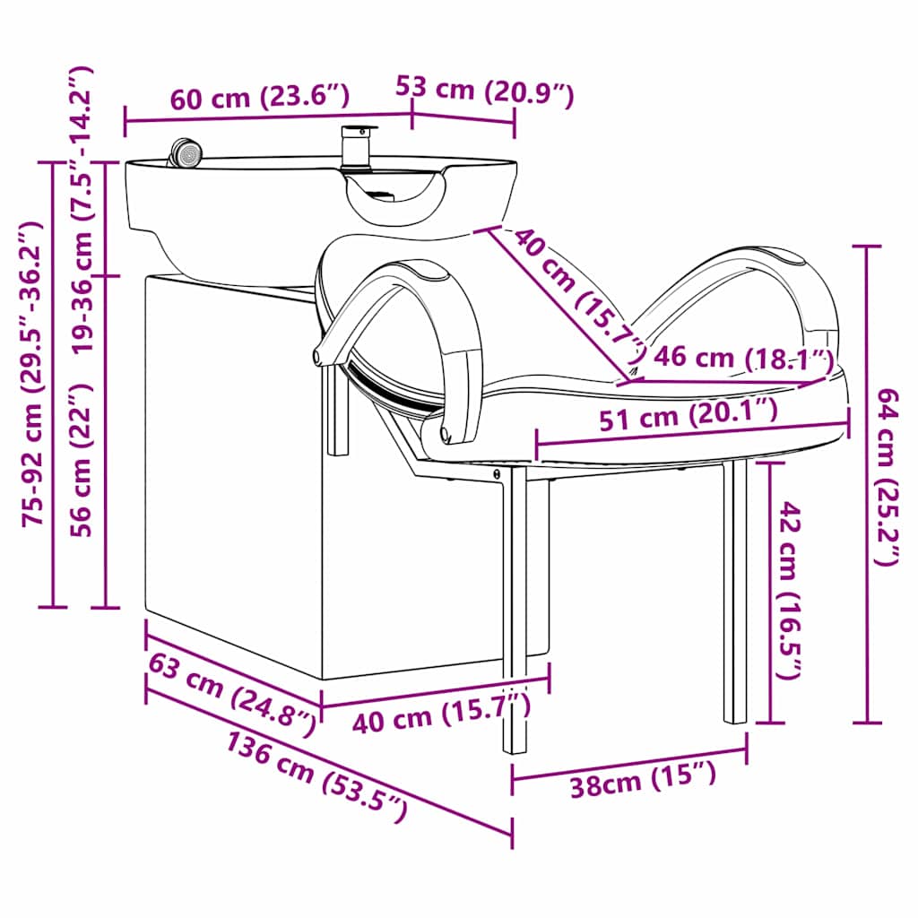 Shampoo Stuhl Weiß und Schwarz 136 x 60 x 92 cm PVC