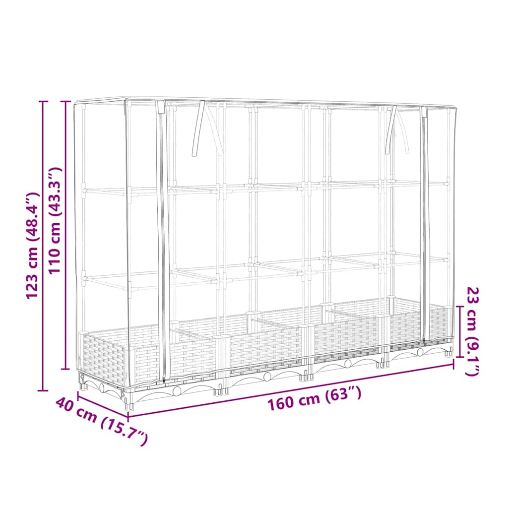 Hochbeet mit Gewächshausabdeckung Rattanoptik 160x40x123 cm