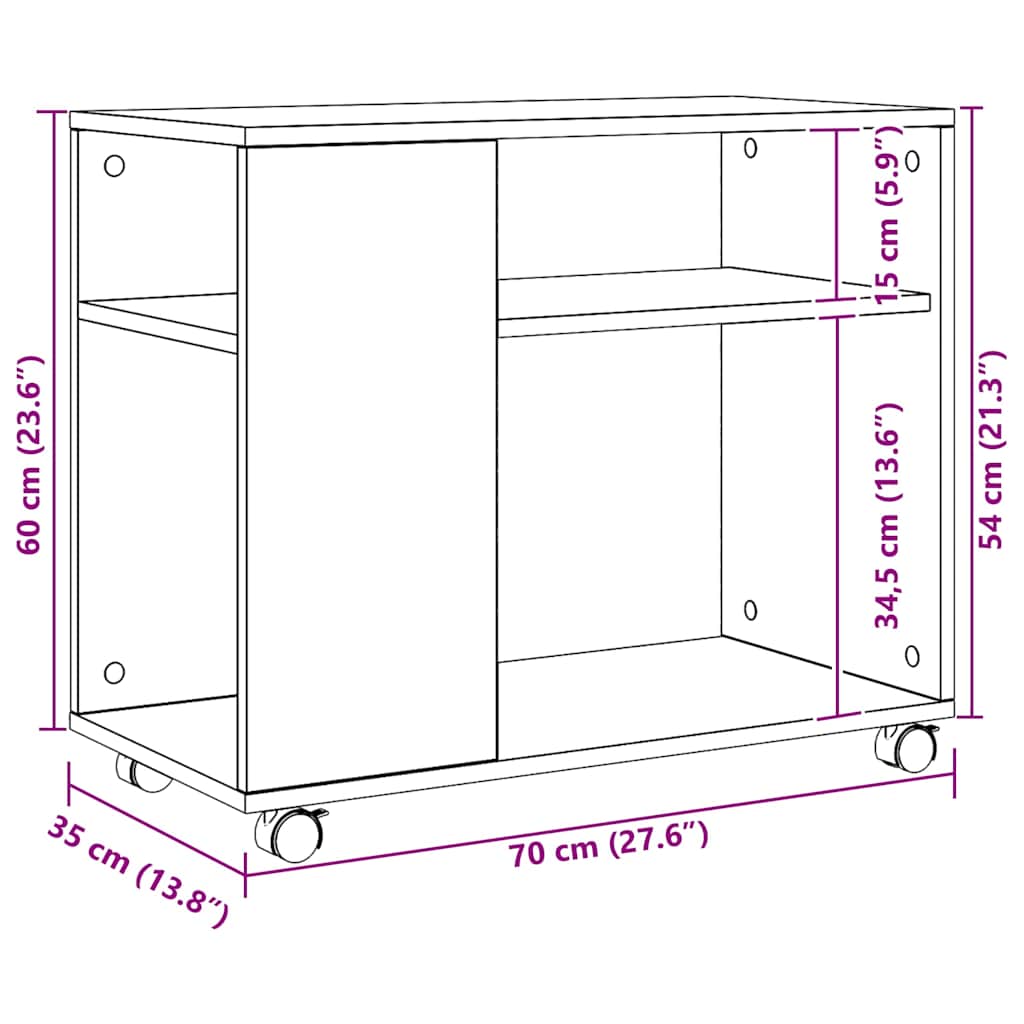 Beistelltisch mit Rollen Artisan-Eiche 70x35x60cm Holzwerkstoff