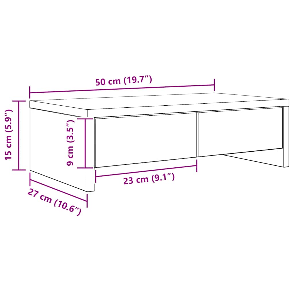 Monitorständer mit Schubladen Artisan-Eiche 50x27x15 cm