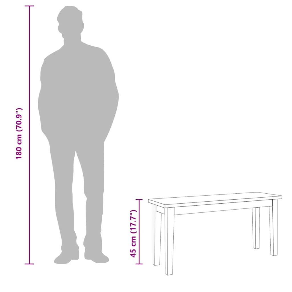 Bank 90 cm Weiß Massivholz Gummibaum