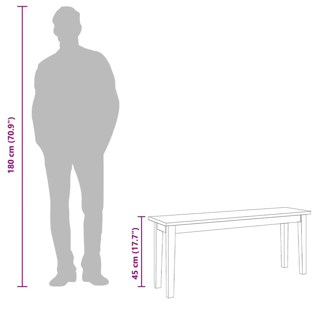 Bank 110 cm Weiß Massivholz Gummibaum