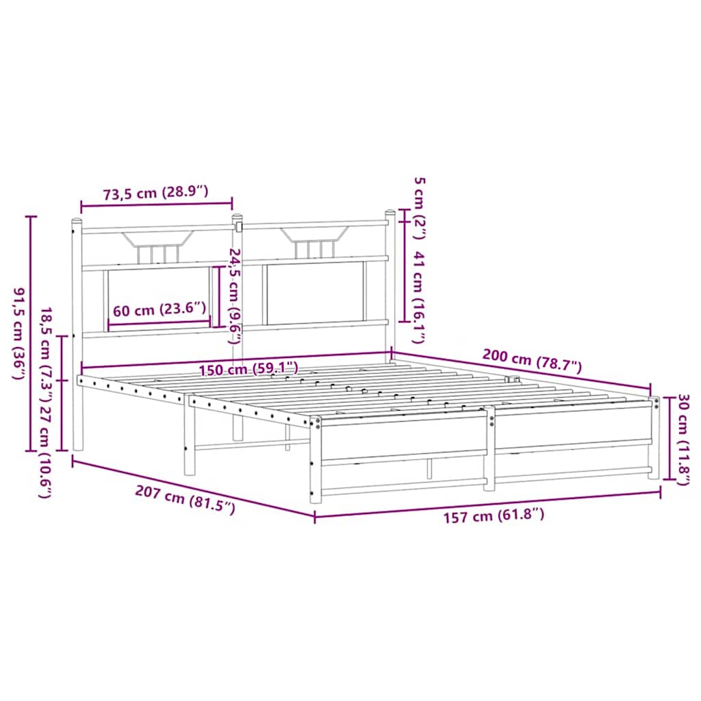 Bettgestell ohne Matratze Räuchereiche 150x200 cm Holzwerkstoff