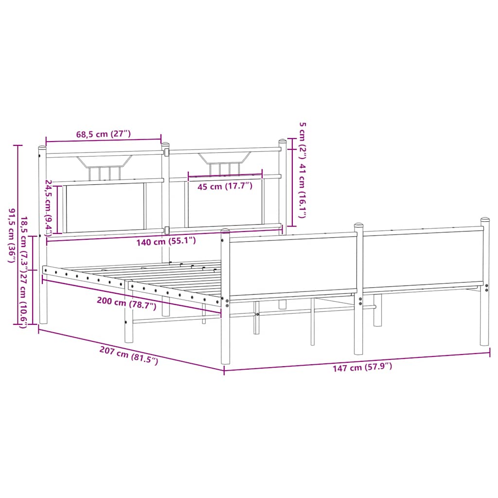 Bettgestell ohne Matratze Räuchereiche 140x200 cm Holzwerkstoff