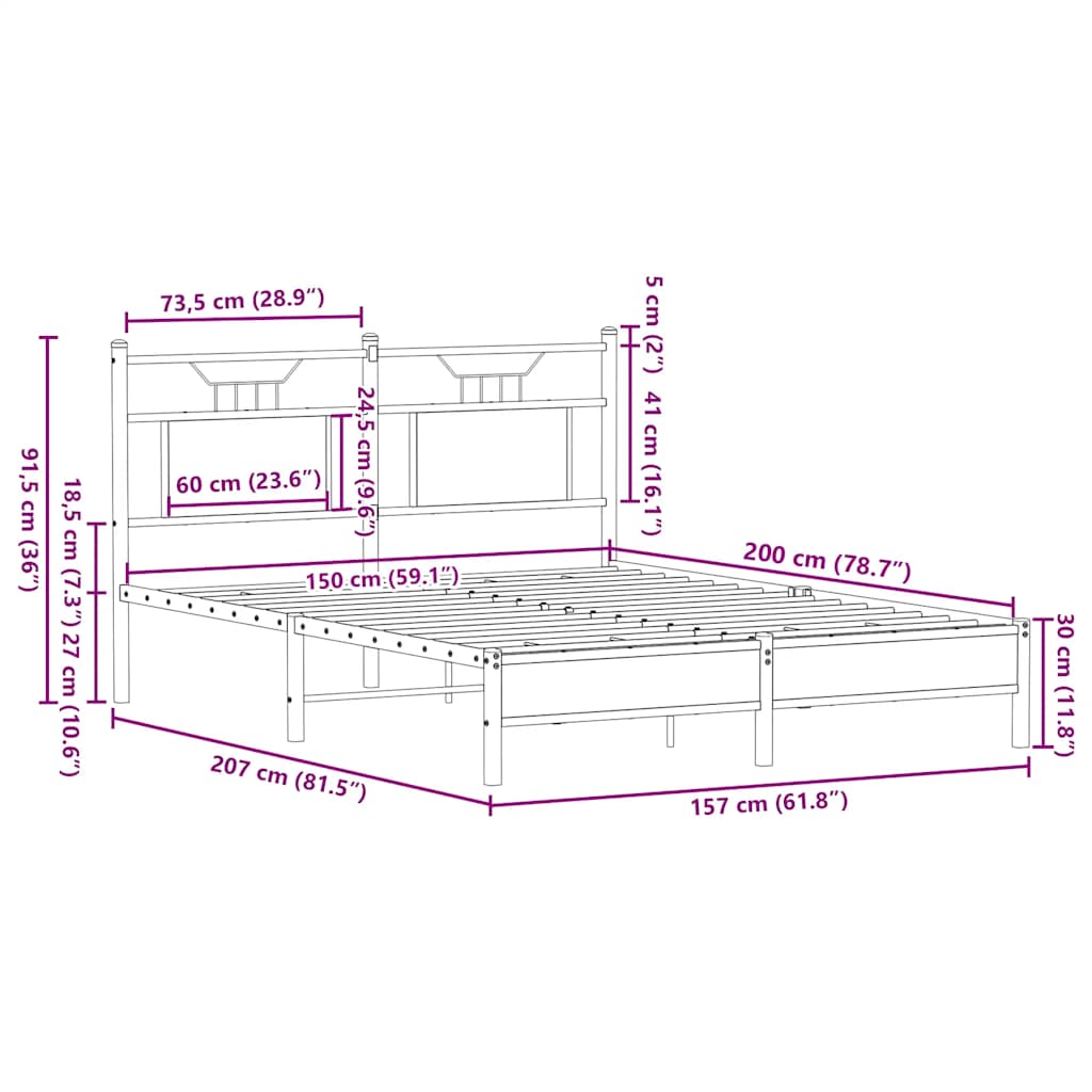 Bettgestell ohne Matratze Braun Eiche 150x200 cm Holzwerkstoff