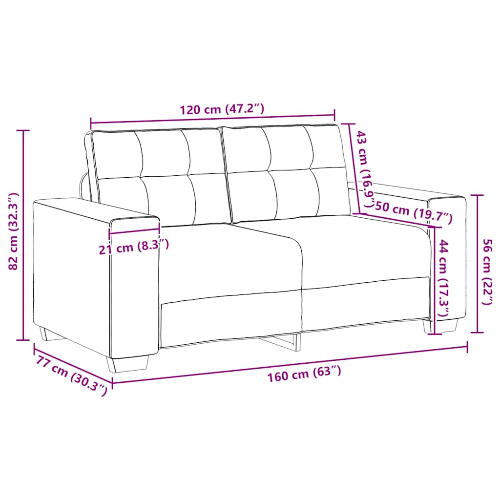 Zweisitzer-Sofa Hellgrau 160x77x82 cm Samt