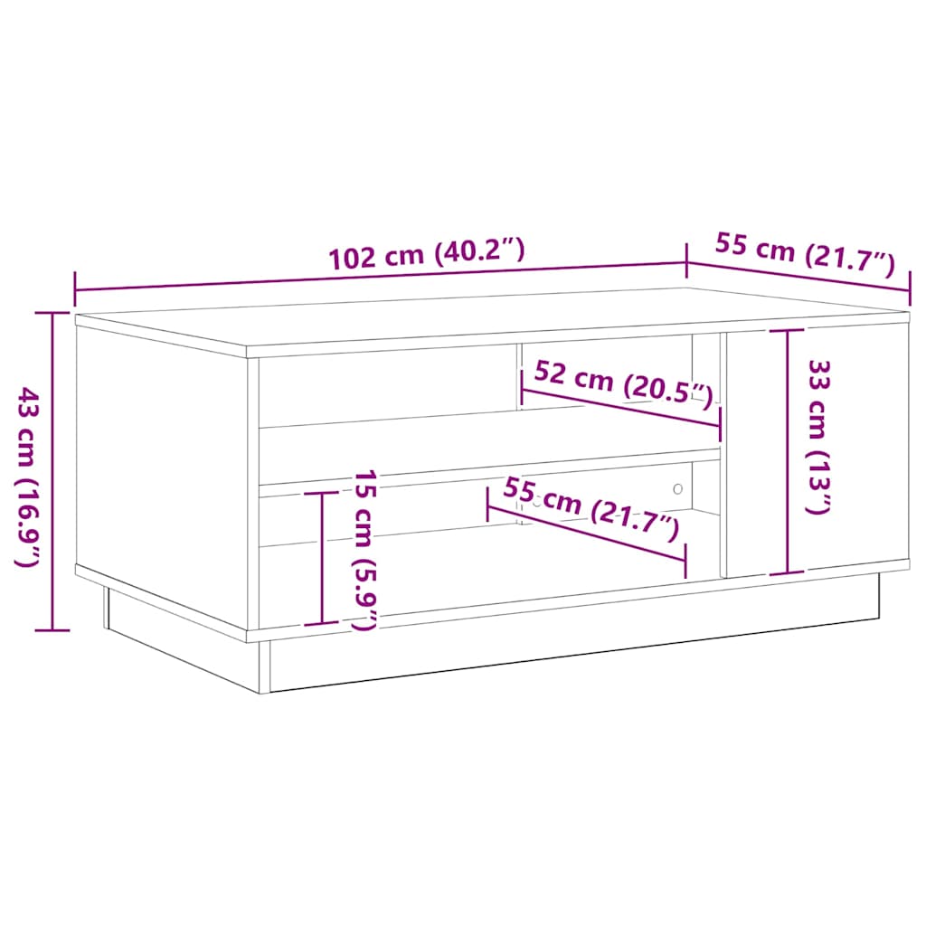 Couchtisch Schwarz Eichen-Optik 102 x 55 x 43 cm Holzwerkstoff
