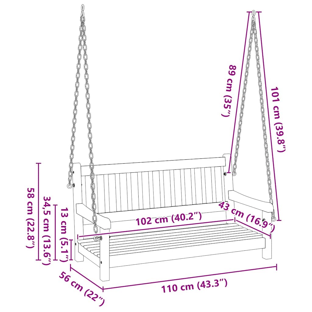Schaukelbank Braun 110 x 56 x 58.5 cm Massivholz Akazie