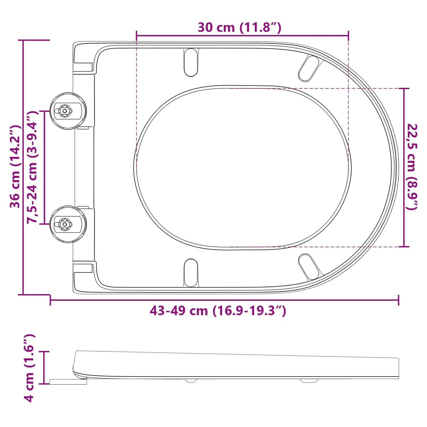 Toilettensitz Anthrazit 49 x 36 x 4 cm Duroplast