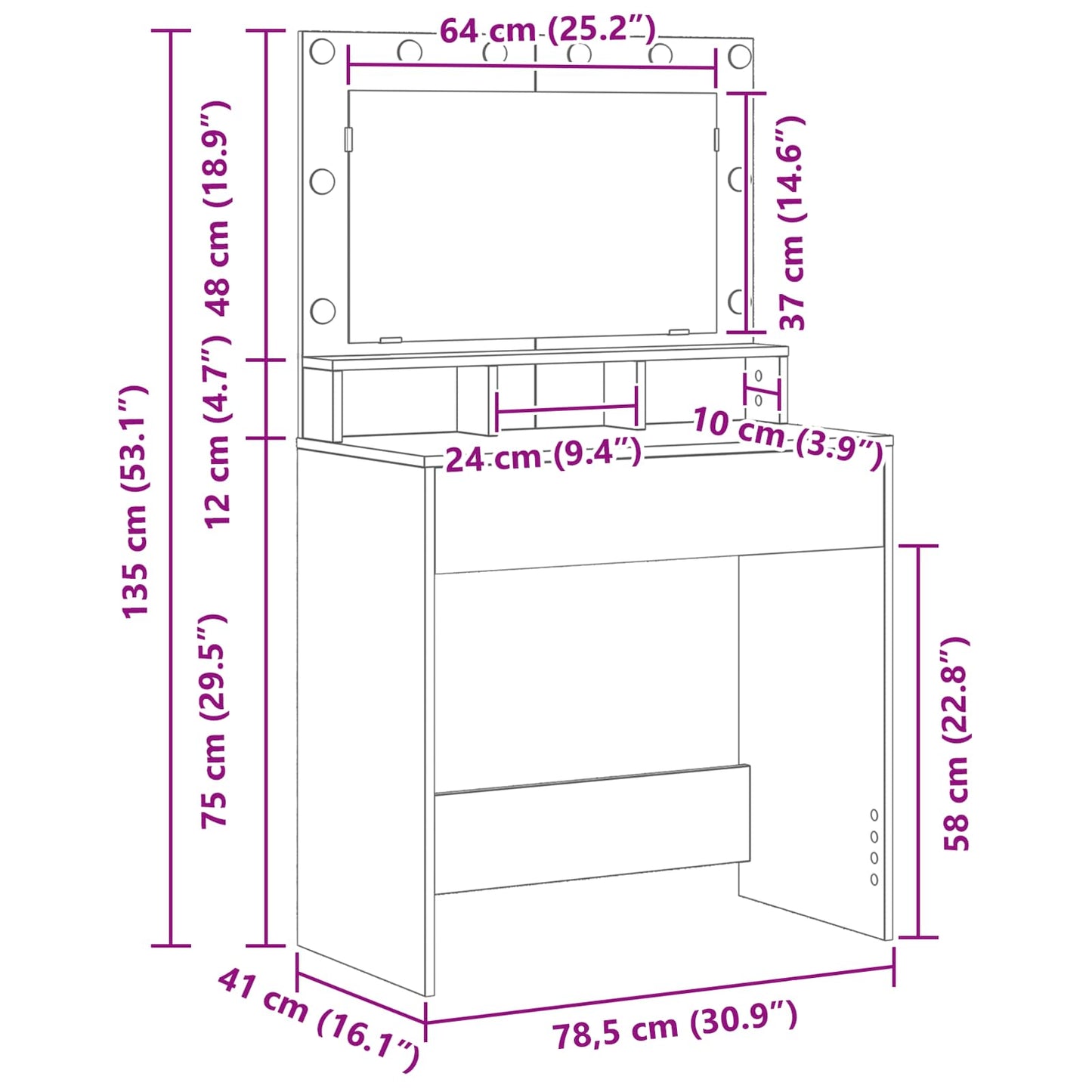 Schminktisch Beton Grau 75,5 x 41 x 135 cm Holzwerkstoff