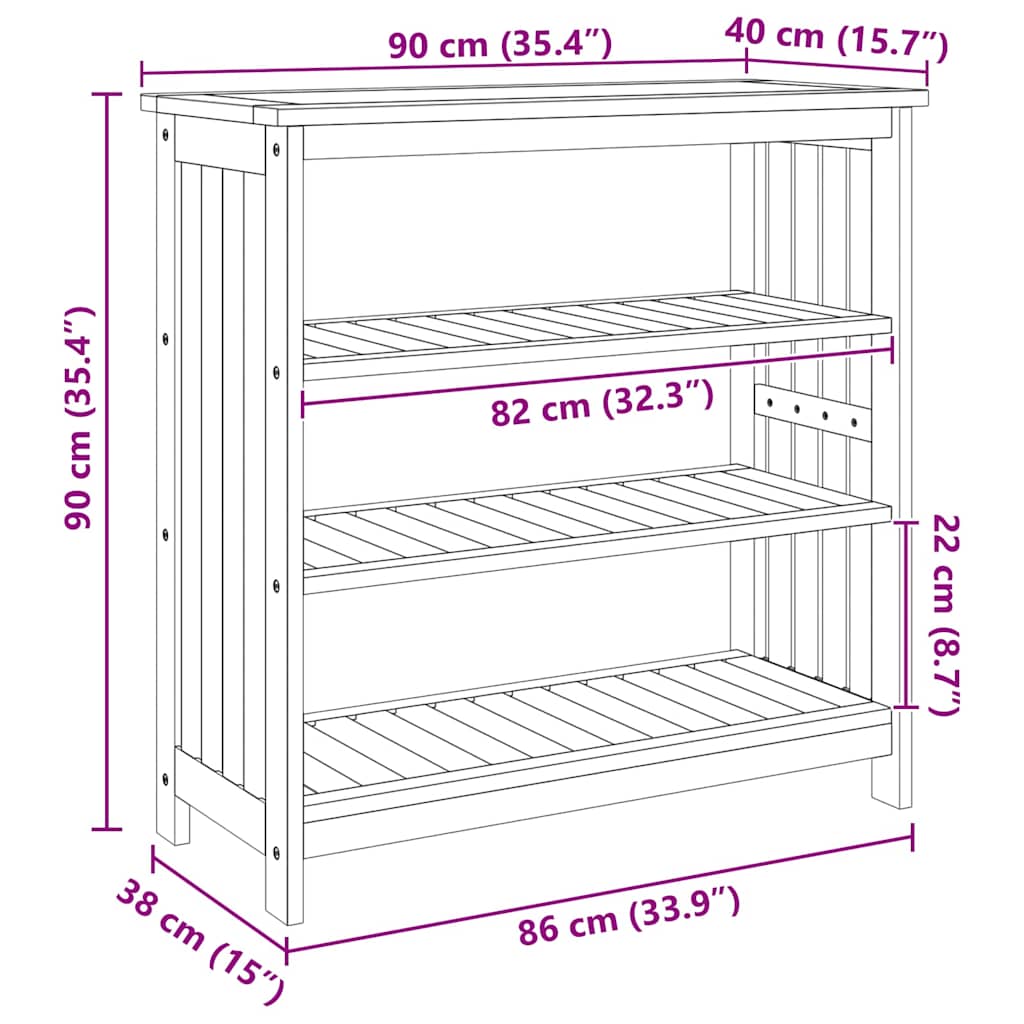 Garten-Schrank mit Regal Natur 90 x 40 x 90cm Massivholz Akazie