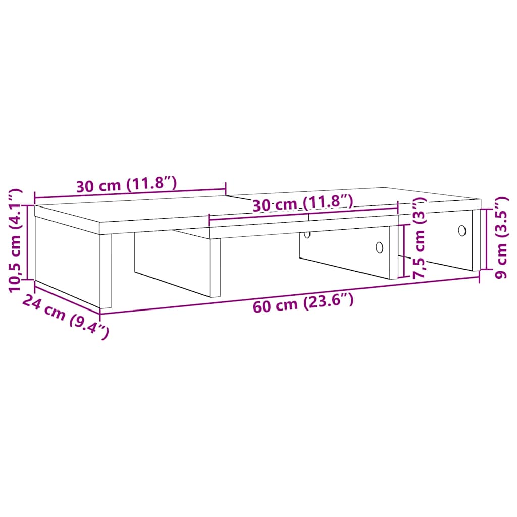 Monitorständer Verstellbar Schwarz Eichen-Optik 60x24x10,5 cm