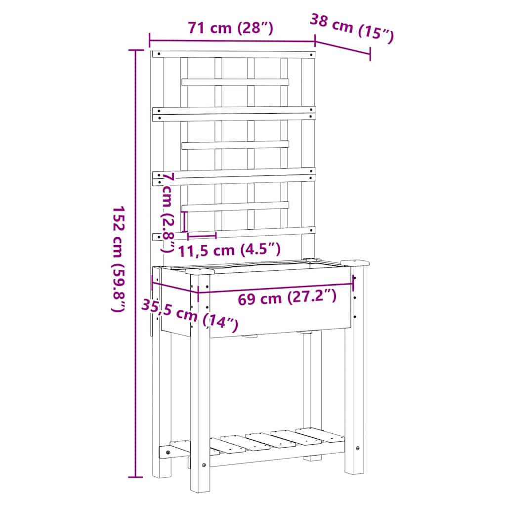 Garten-Pflanzgefäß Beige 71 x 38 x 152 cm Massivholz aus Fichte