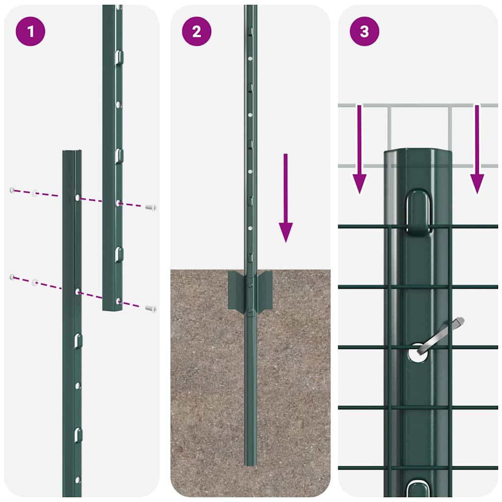 Zaun mit Pfosten Grün 1,2 x 10 m Stahl und PVC