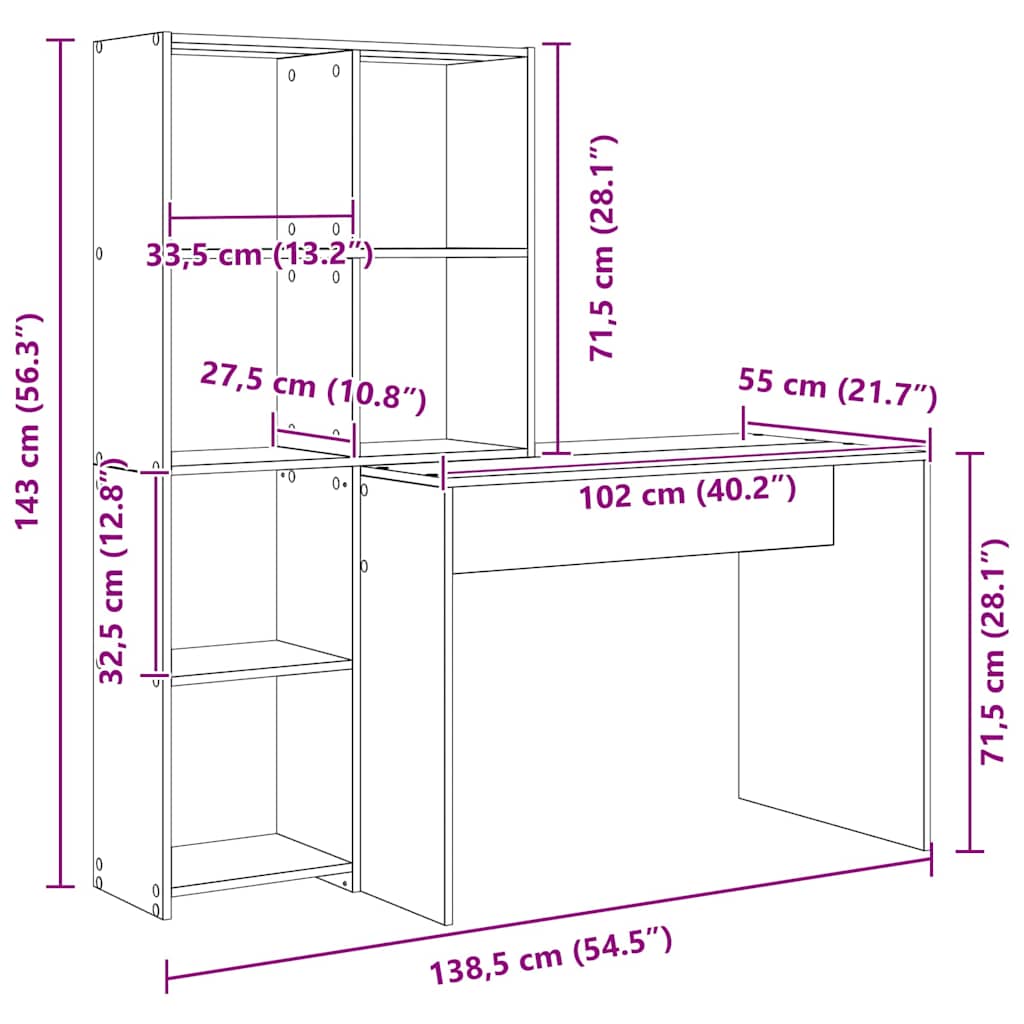 Schreibtisch Altholz 138,5 x 55 x 143 cm Holzwerkstoff
