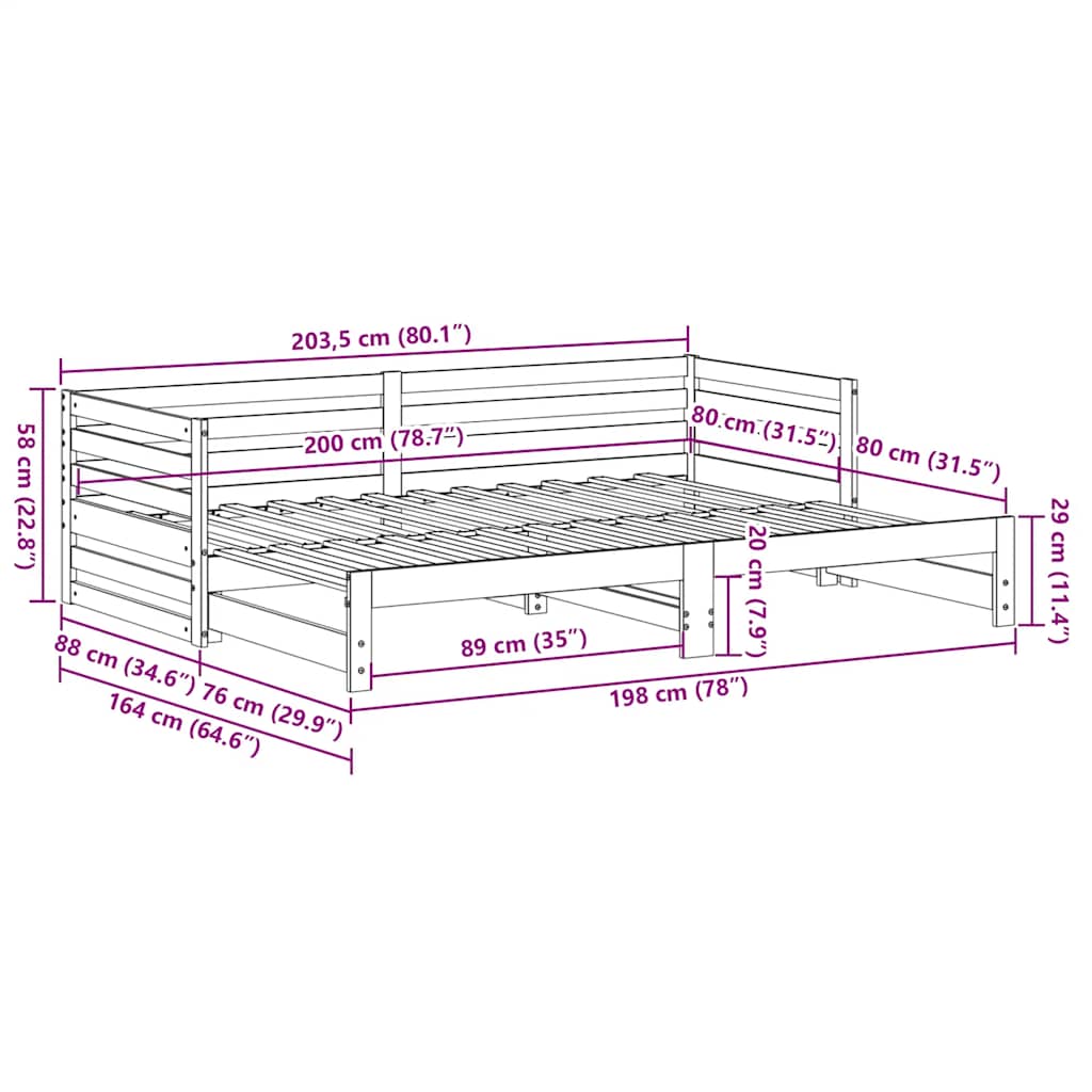 Tagesbett mit Ausziehbett ohne Matratze 80x200 cm