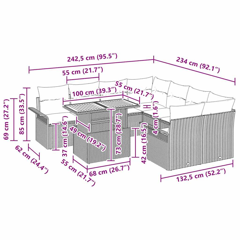 Garten-Sofa-Set mit Kissen Beige und Hellgrau