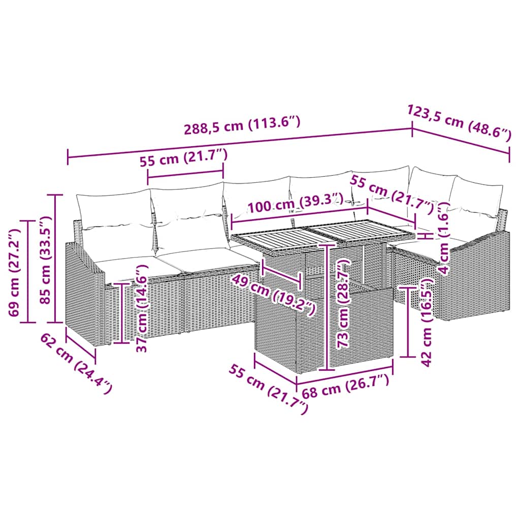 Garten Essgruppe mit Kissen 7 pcs Beige und Grau