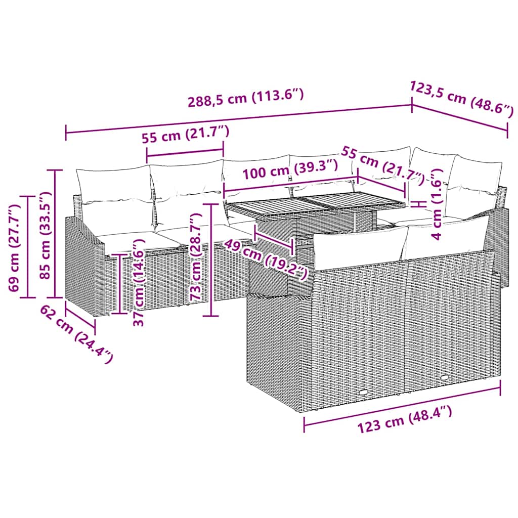 Garten-Sofa-Set mit Kissen mit Kissen 9 pcs Schwarz und Braun