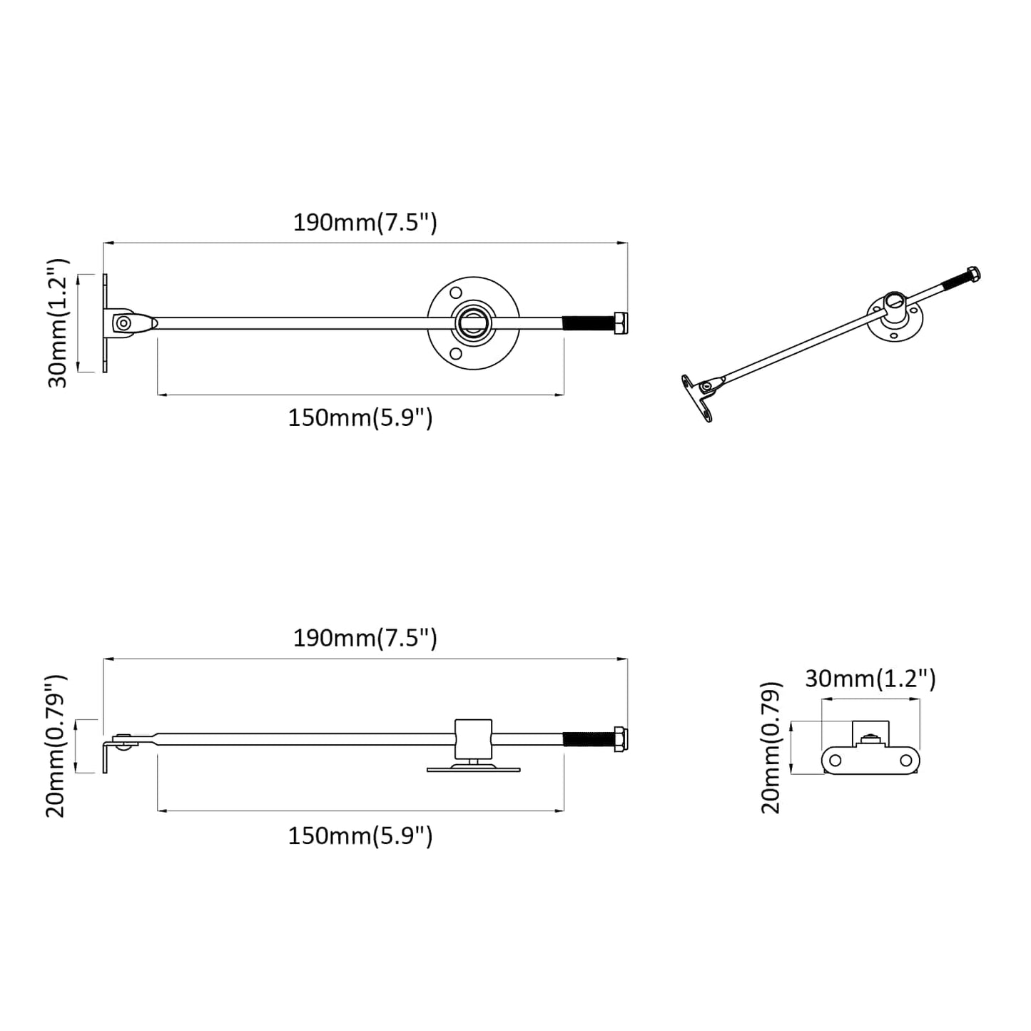 Zugstangen-Scharnier 2 Stk. Silber 190 mm Metall