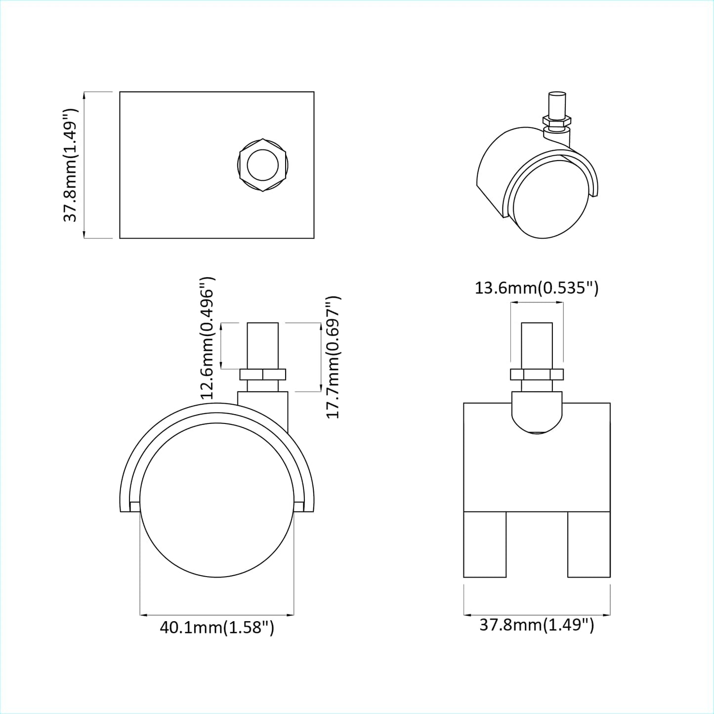 Rollen 12 pcs Schwarz 40,1 x 37,8 mm PP und Eisen