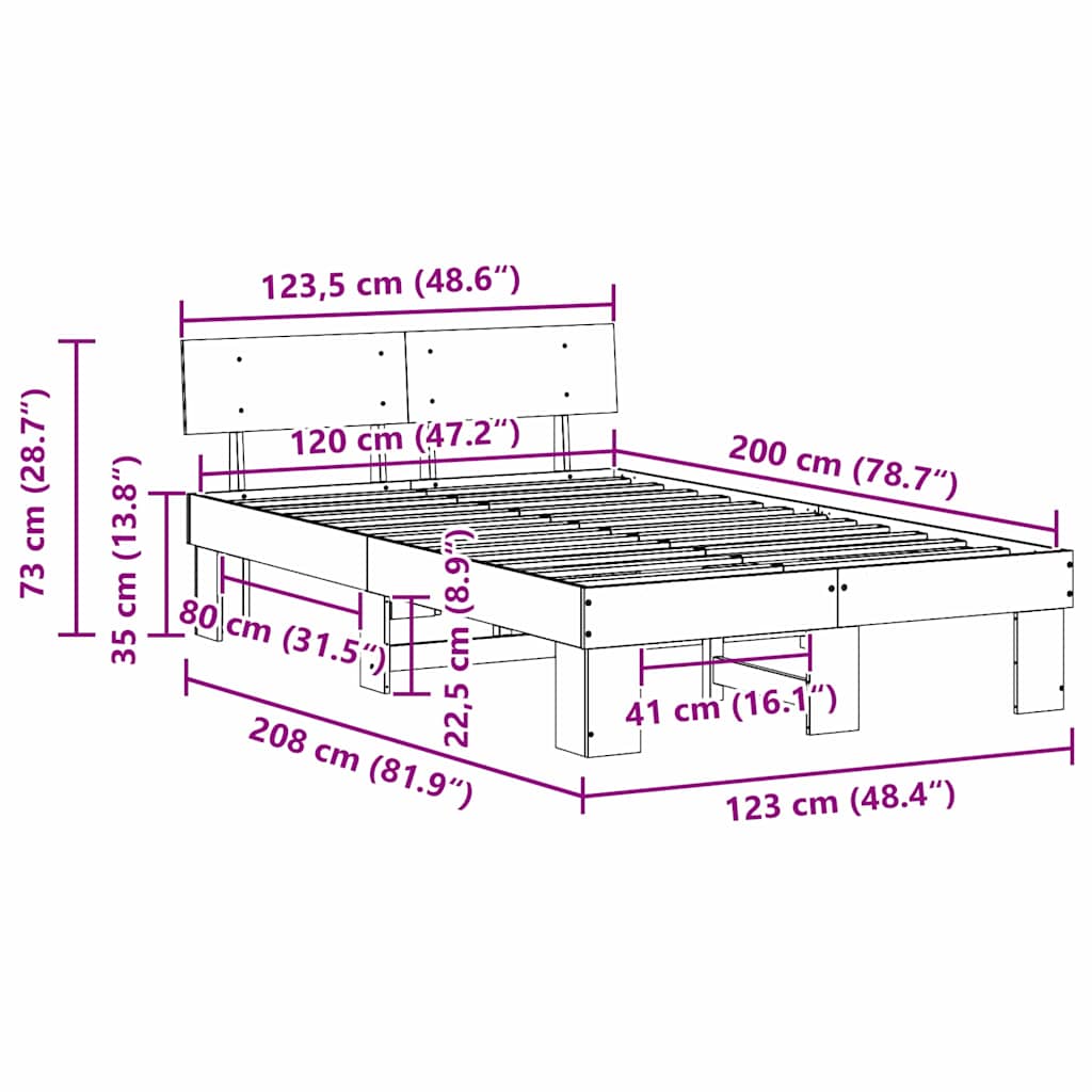 Bettrahmen mit Kopfteil Weiß 120 x 200 cm Massives Kiefernholz