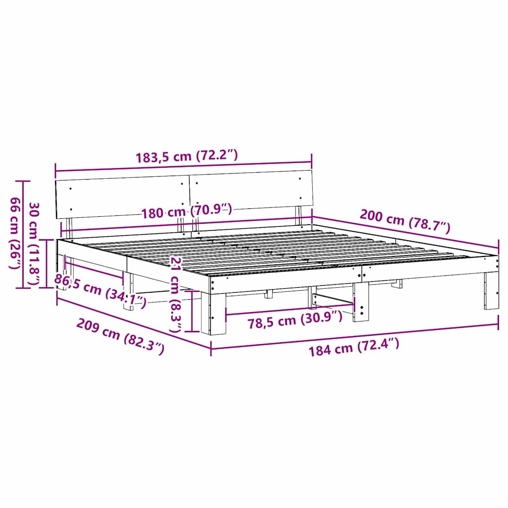Bettrahmen Wachsbraun 180 x 200 cm Massives Kiefernholz
