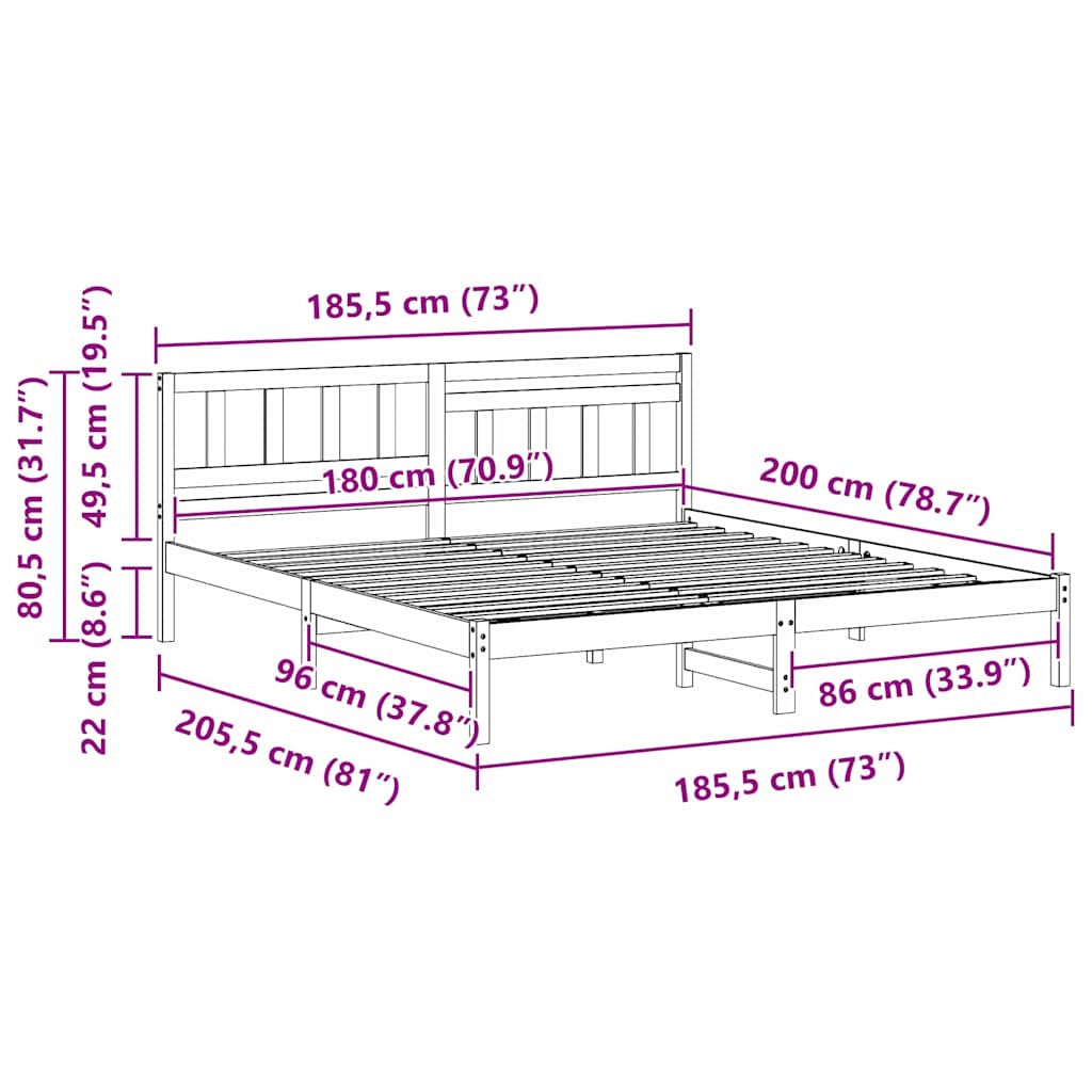 Bettrahmen mit Kopfteil Braun 180 x 200 cm Massives Kiefernholz