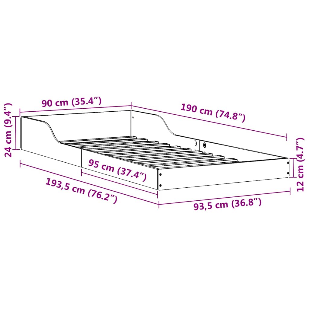 Bettrahmen Wachsbraun 90 x 190 cm Massives Kiefernholz