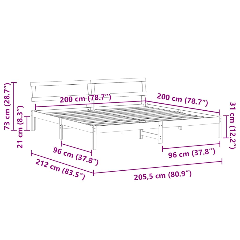 Bettrahmen Wachsbraun 200 x 200 cm Massives Kiefernholz