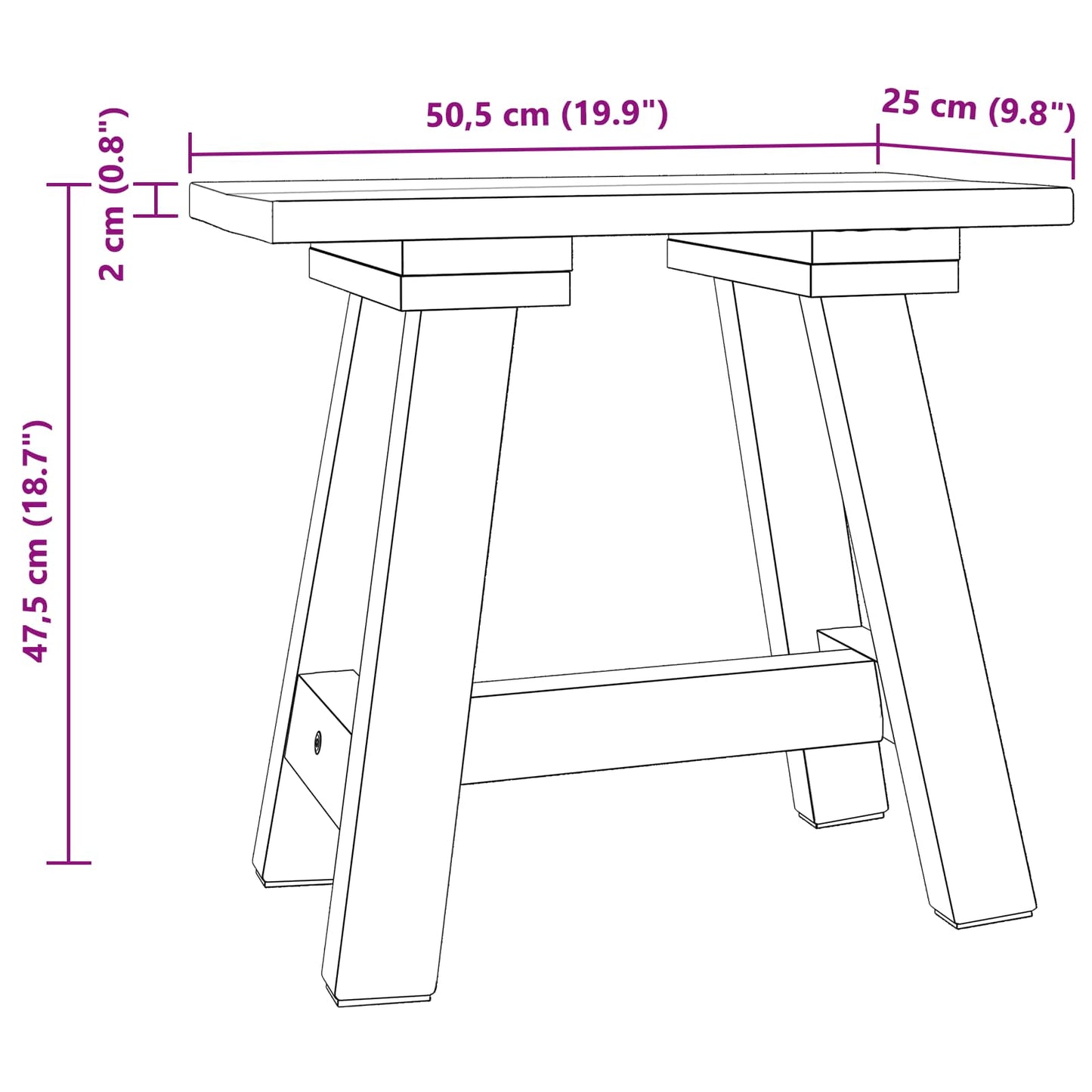Bank Natur 50,5 x 25 x 47,5 cm Massivholz Mahagoni