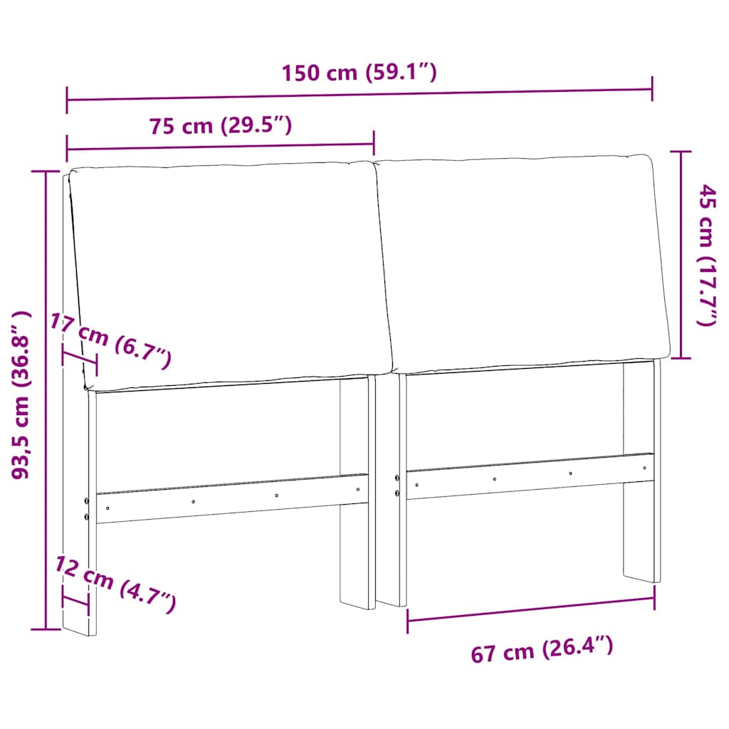 Gepolstertes Kopfteil Taupe 150 cm Massives Kiefernholz