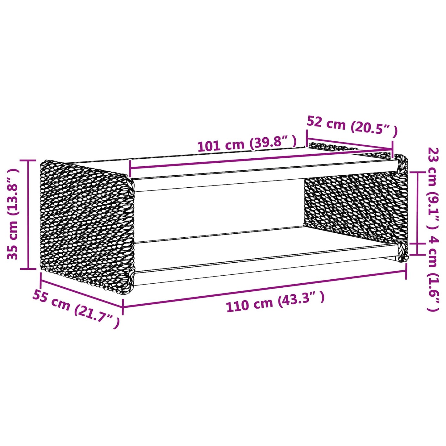 Couchtisch Natur 110 x 55 x 35 cm Massives Mahagoni Holz