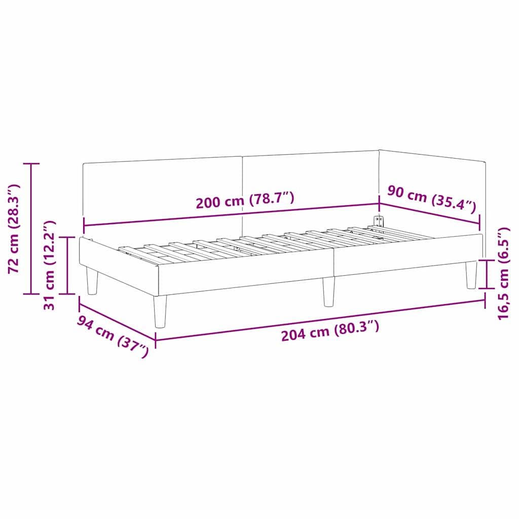 Eckbettgestell mit Kopfteil Hellgrau 90 cm x 200 cm Samt