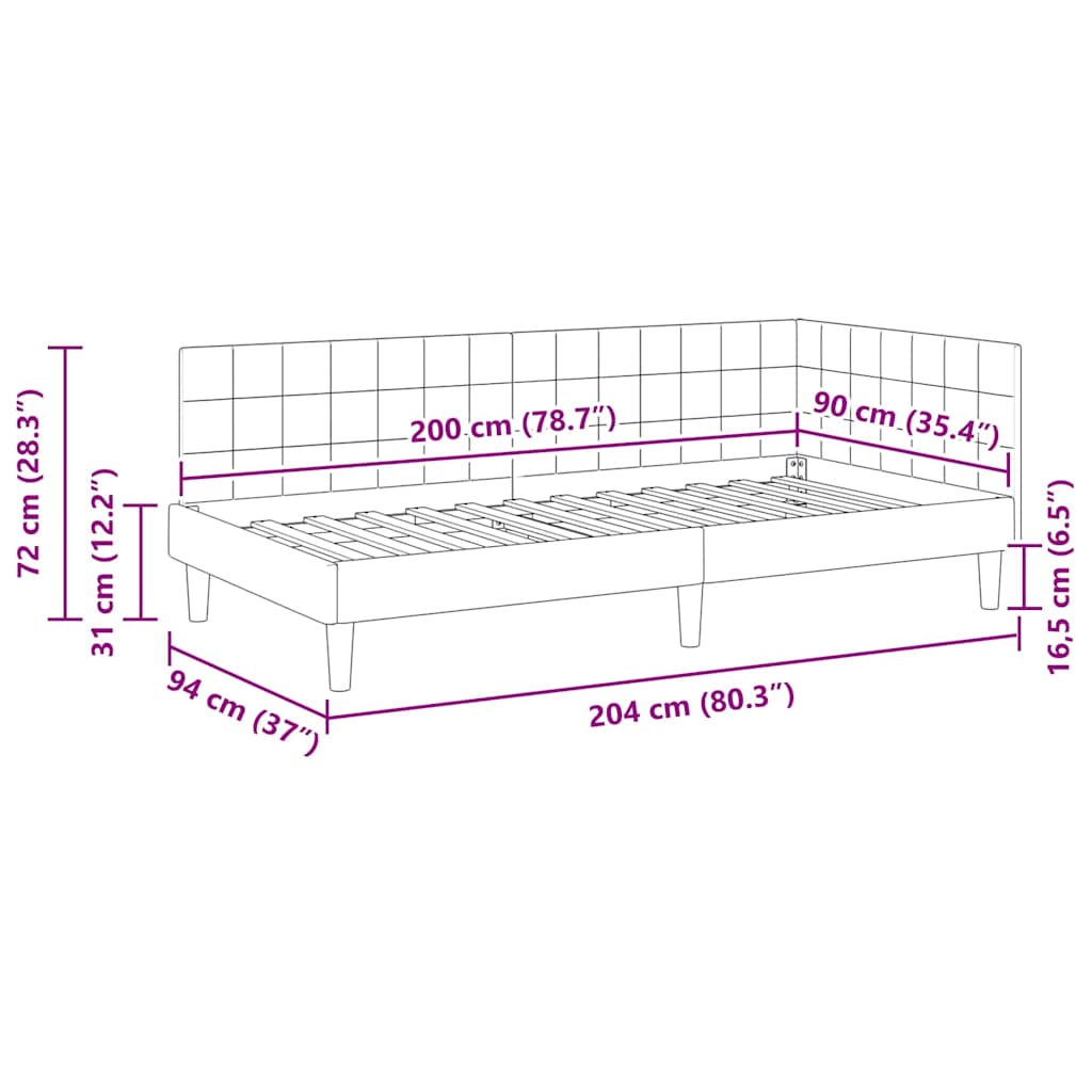 Eckbettgestell mit Kopfteil Blau 90 cm x 200 cm Samt