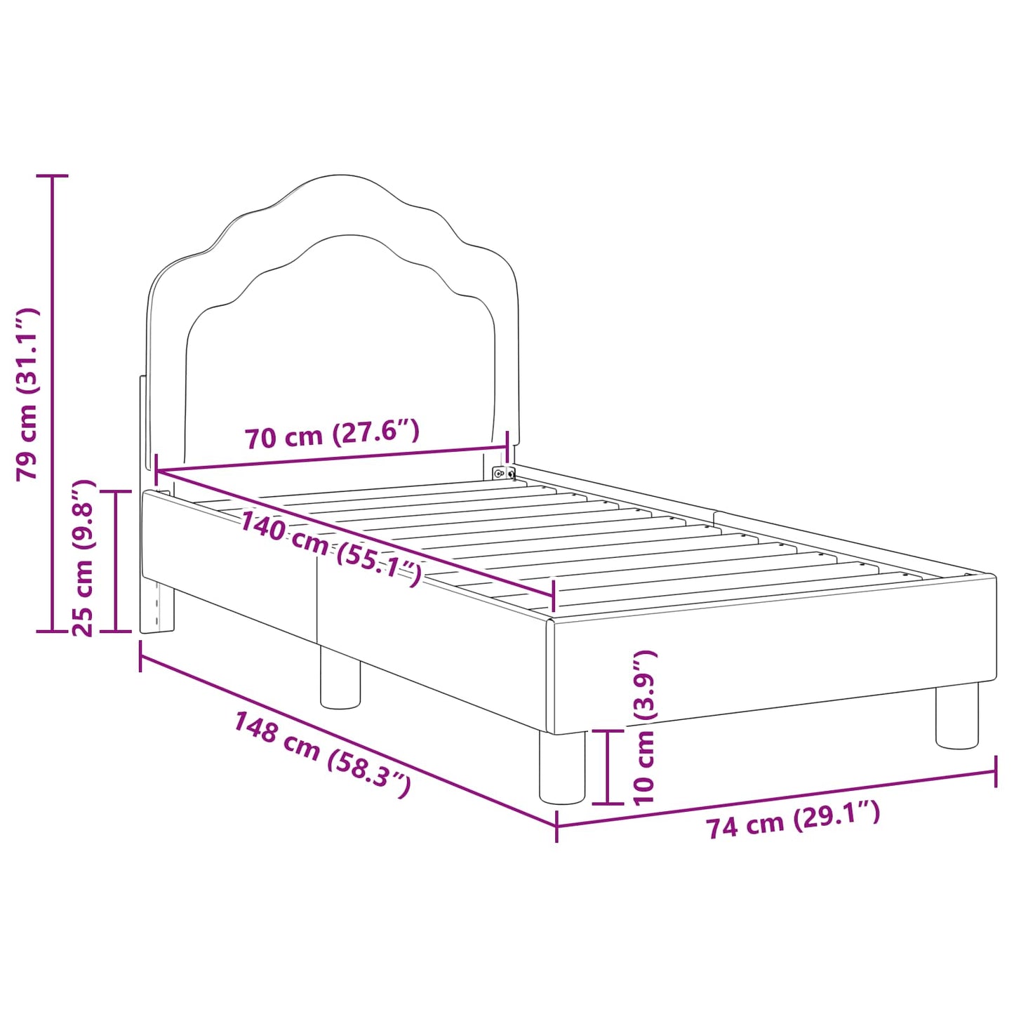 Kinderbettgestell mit Kopfteil Hellgrau 70 x 140 cm Samt