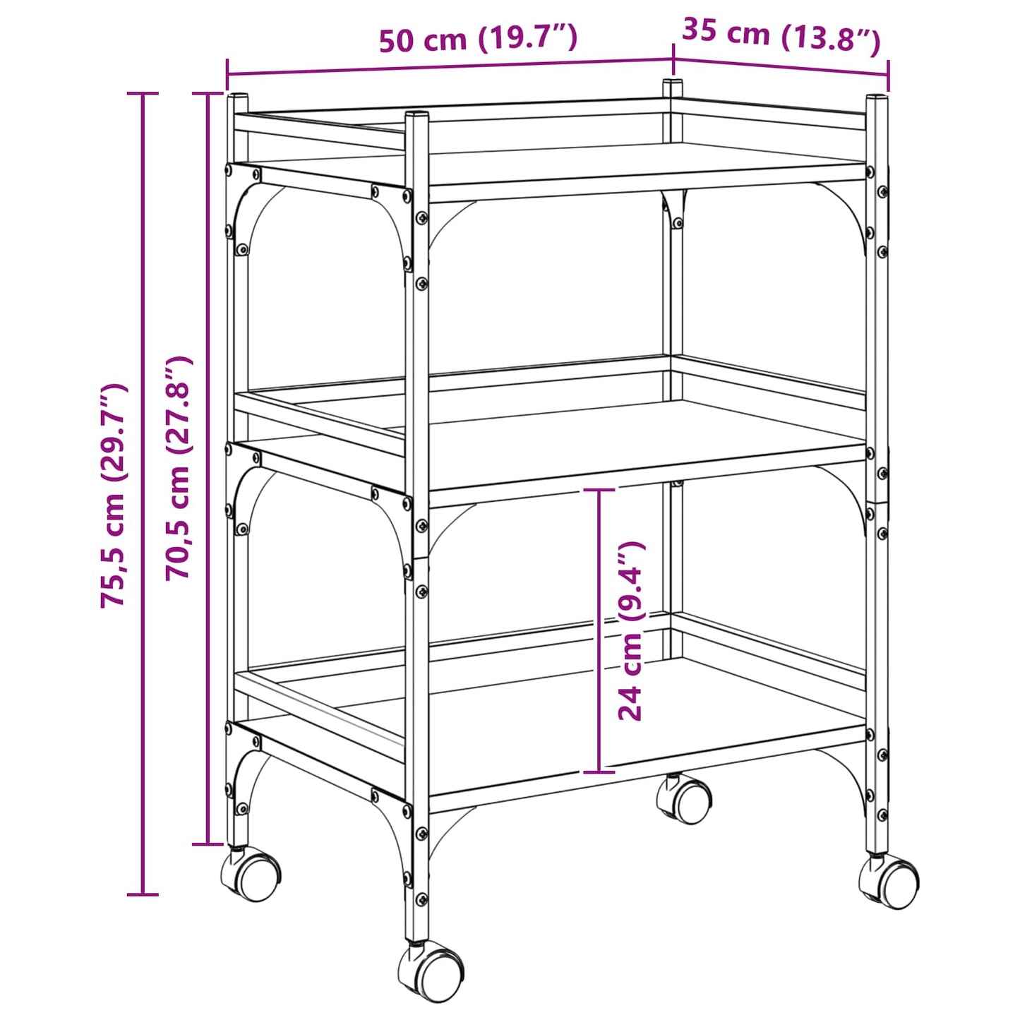 Küchentrolley Sonoma-Eiche 50 x 35 x 75,5 cm Holzwerkstoff
