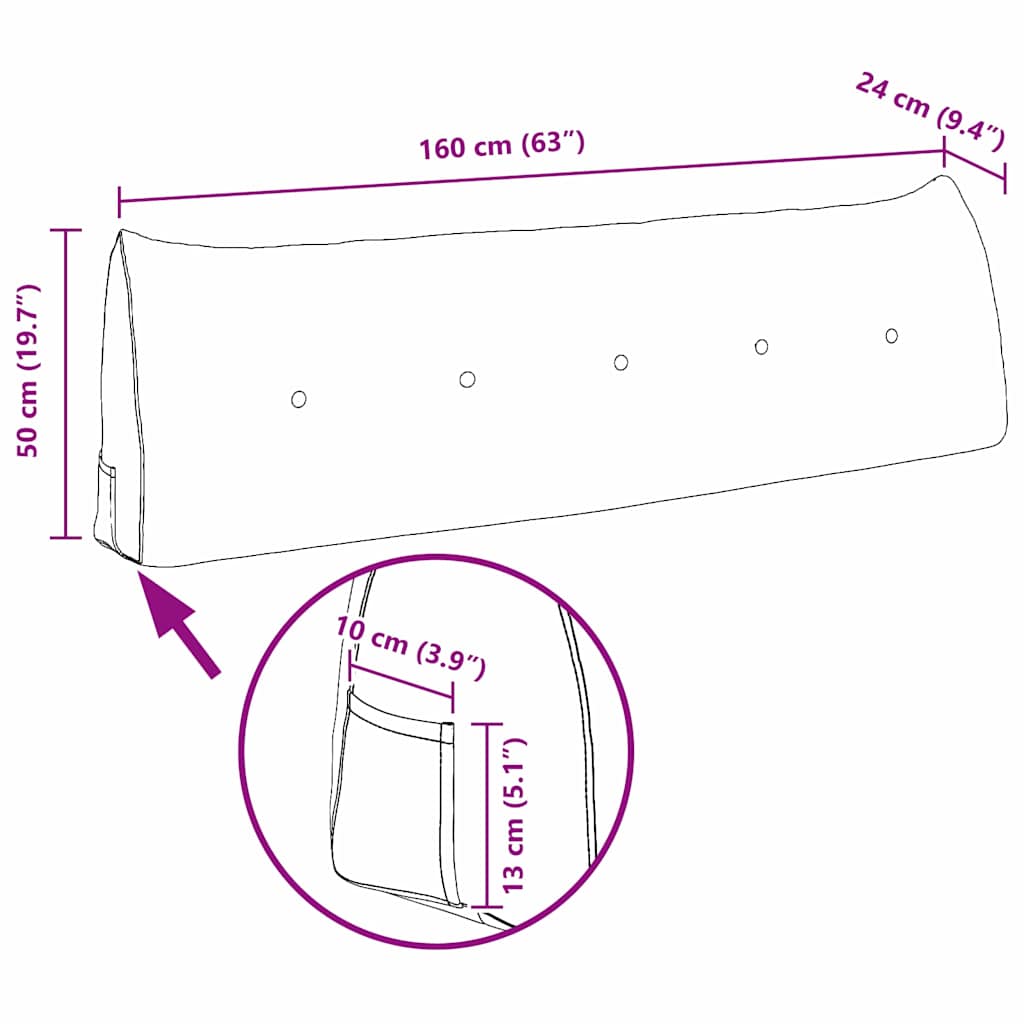 Rückenkissen Schwarz 160 x 24 x 50 cm Samt