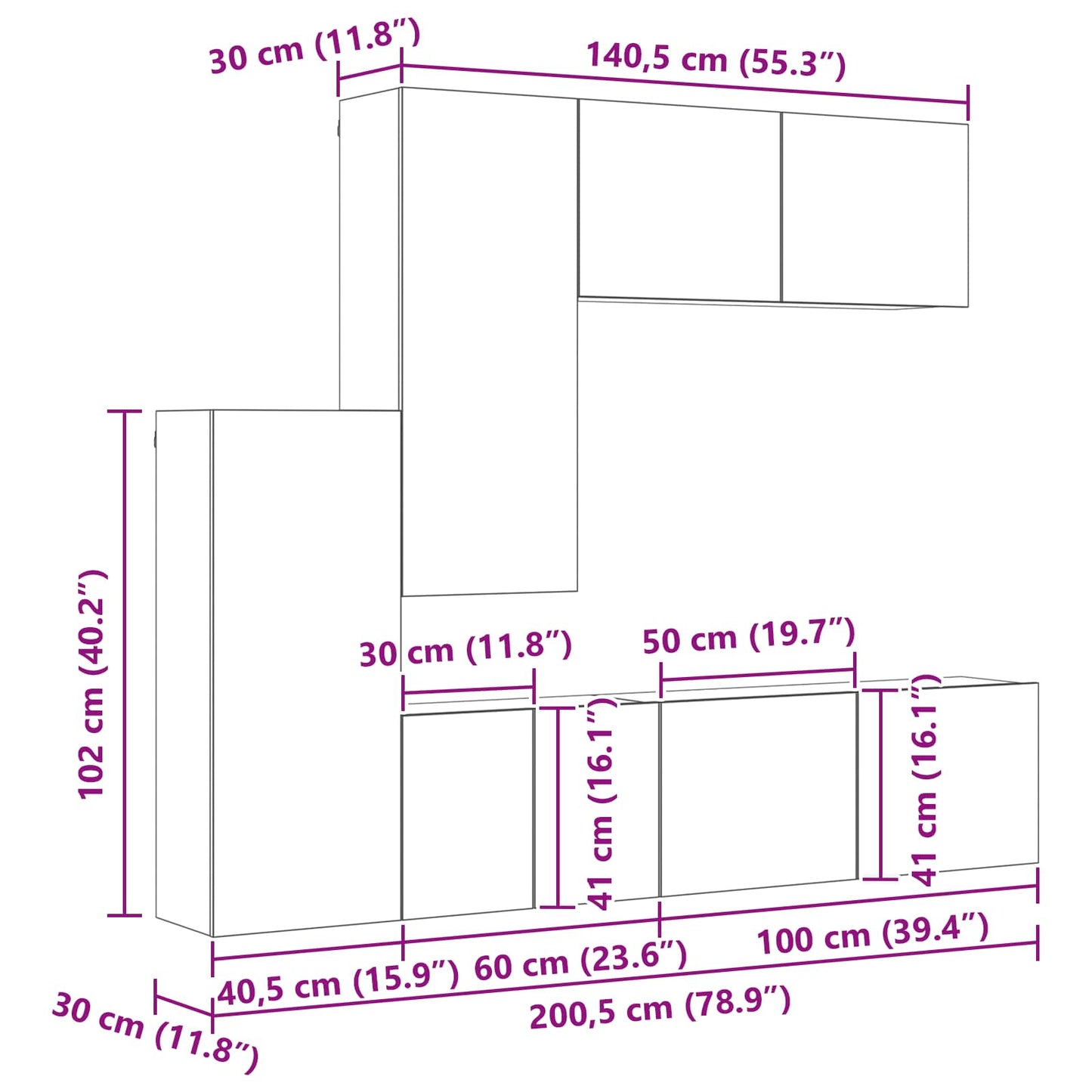 TV-Wandmöbel Wandmontiert 5 pcs Altholz Holzwerkstoff