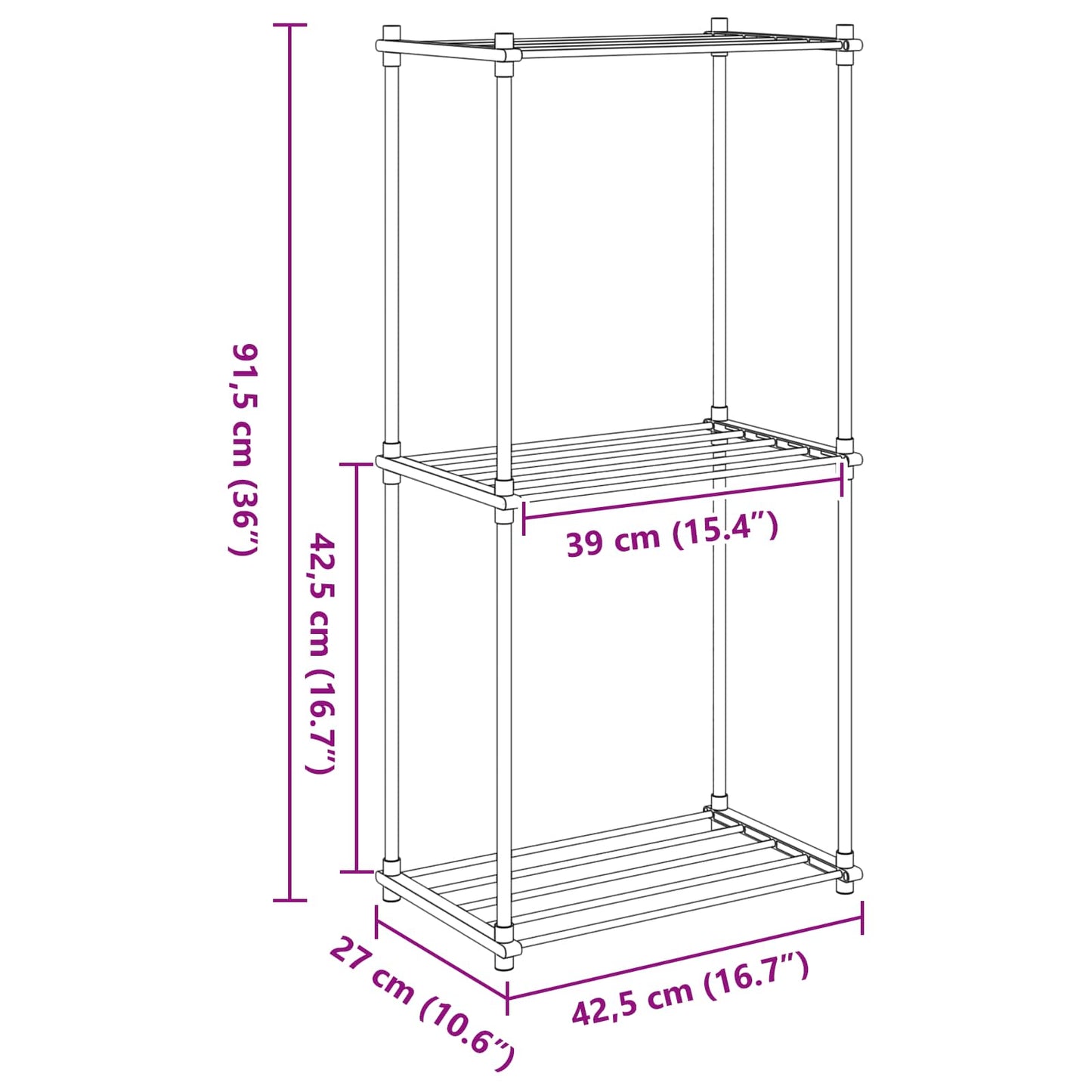 Rohregal mit Speicher Weiß 42,5 x 27 x 91,5 cm Aluminium