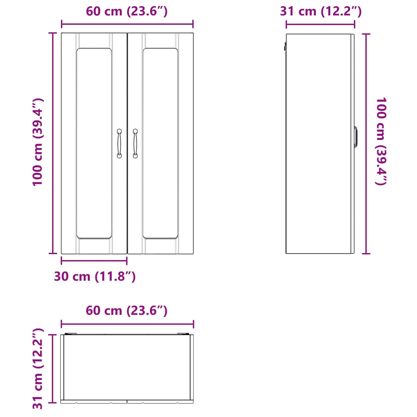 Küchenwandschrank Schwarz 60 x 31 x 100 cm Holzwerkstoff
