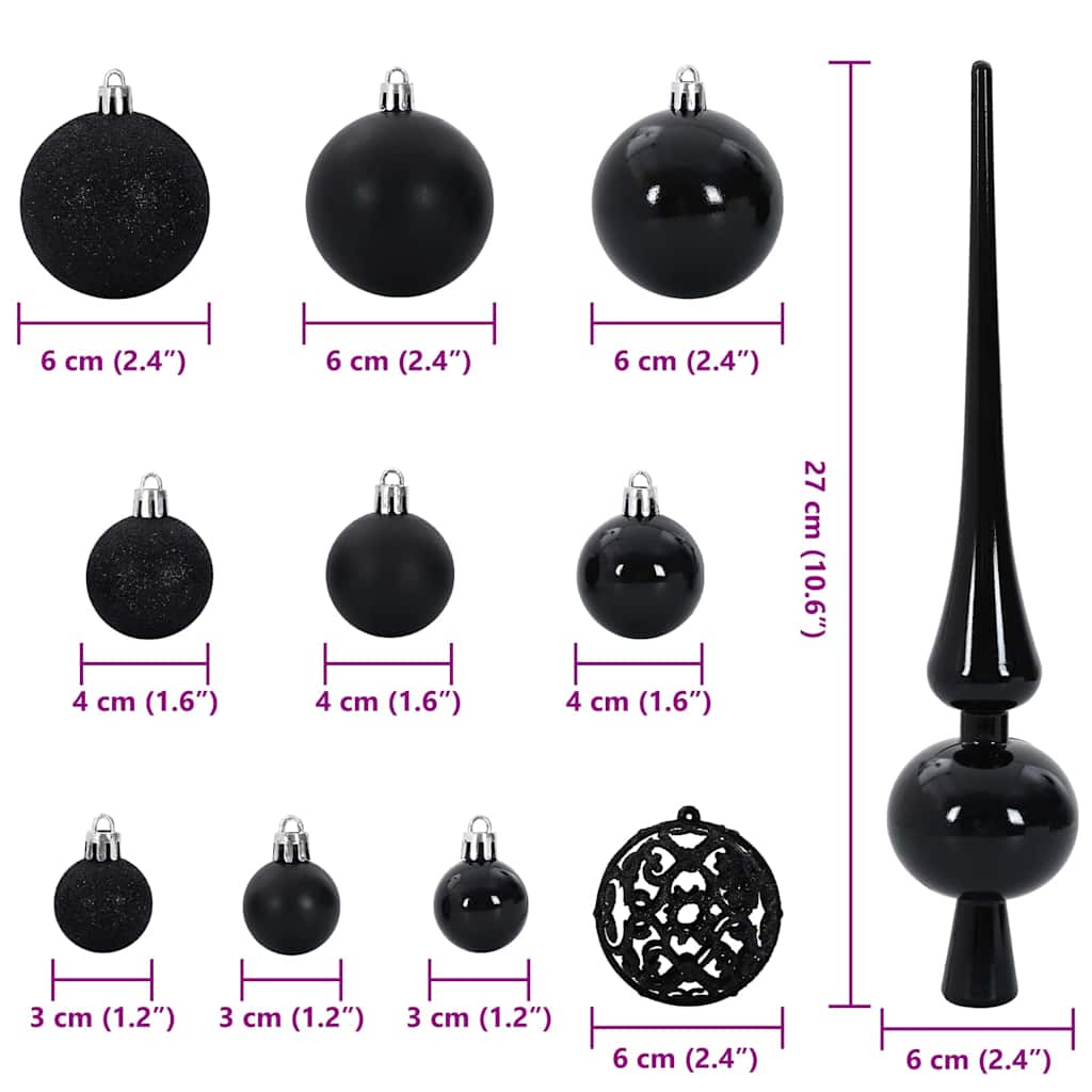 Weihnachtskugel-Set mit 150 LEDs 61 pcs Schwarz Kunststoff