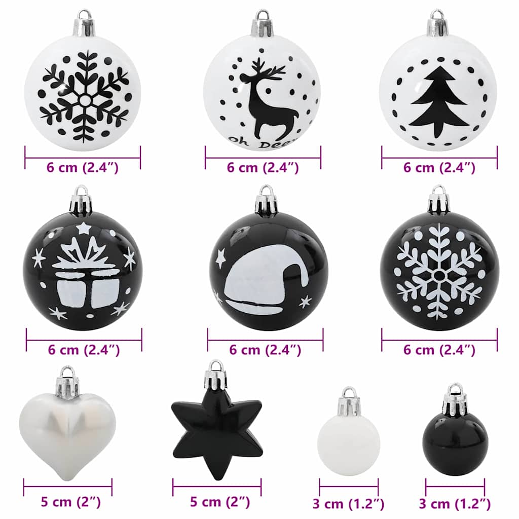 Weihnachtskugel-Set 40 pcs Schwarz und Weiß Kunststoff