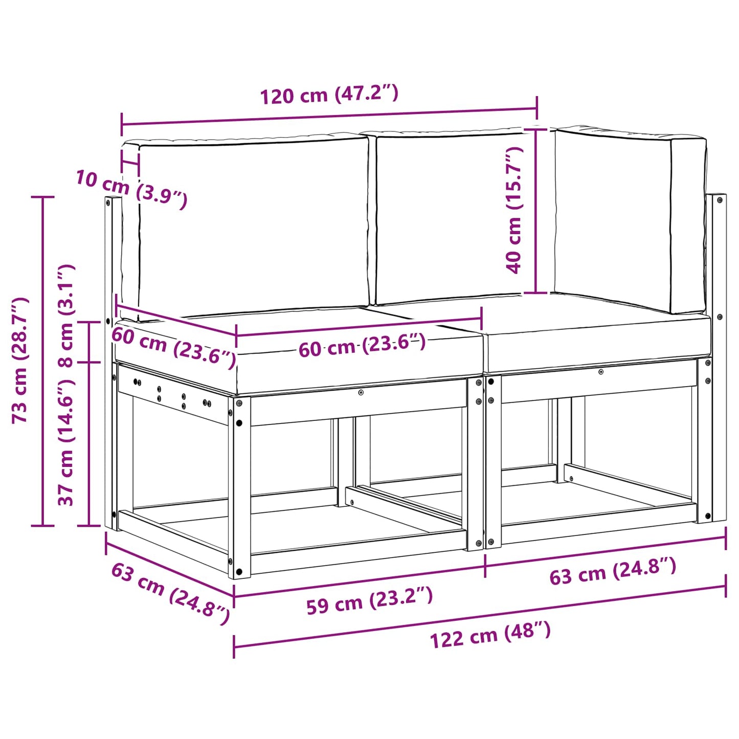 Outdoor Mittel- und Ecksofa 2 Stück Natürlich und Hellgrau