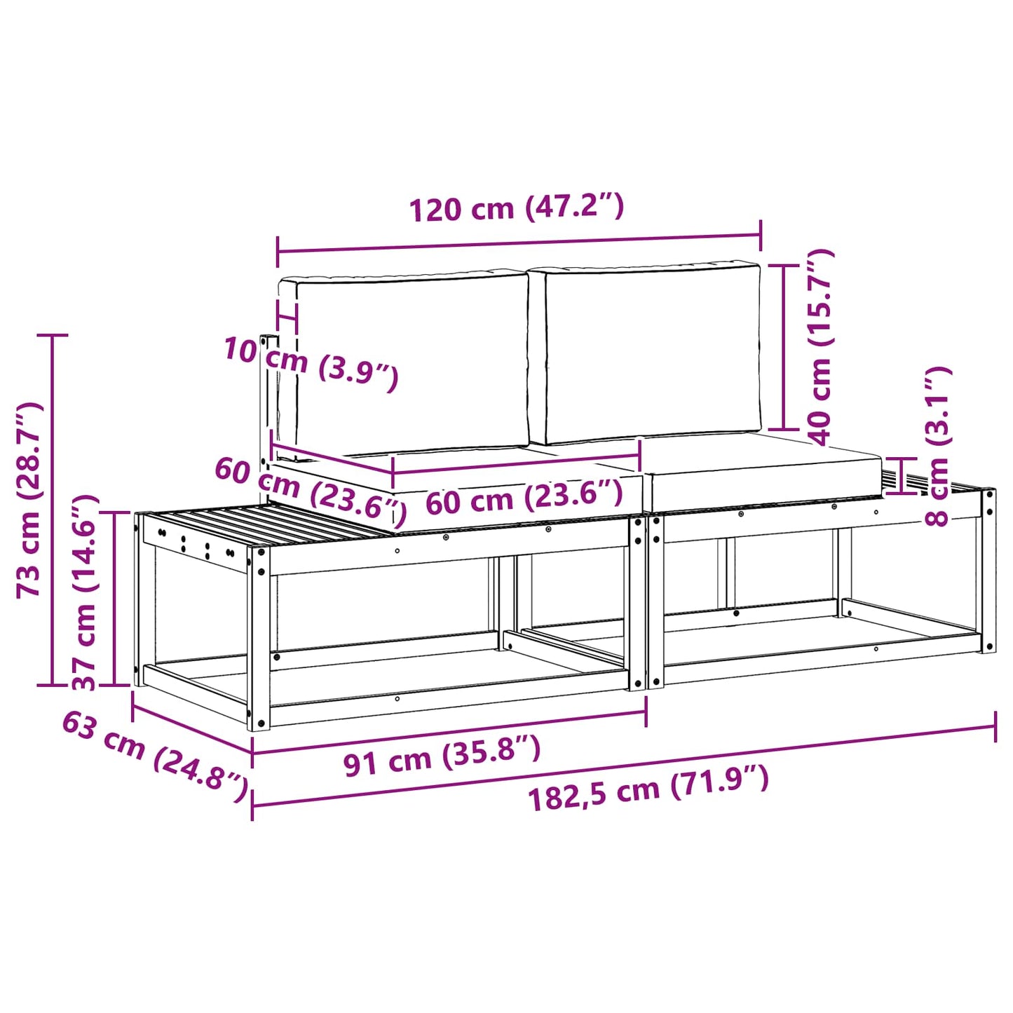 Outdoor End Sofa 2 Stück Natur und Beige Massivholz Akazie